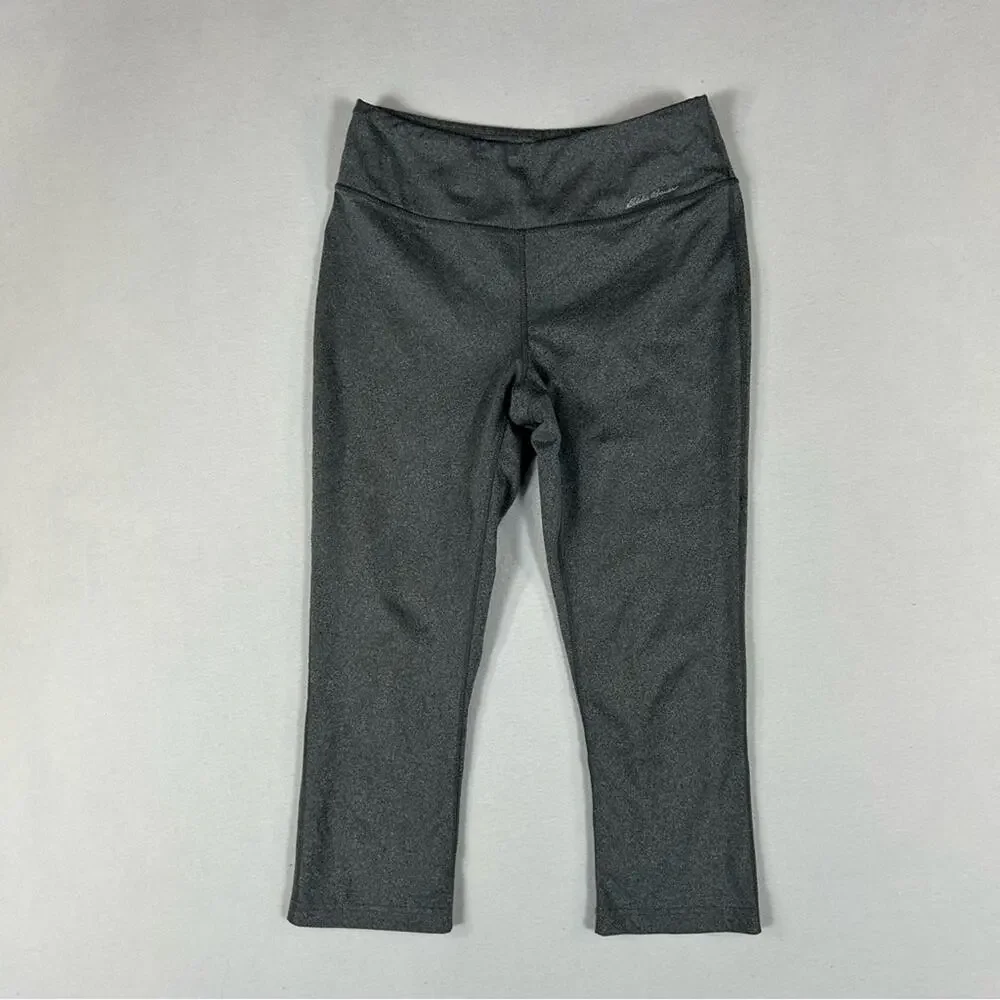 Eddie Bauer Gray Capri Crop Leggings Womens M Medium Key Pocket Mid Rise Pull On